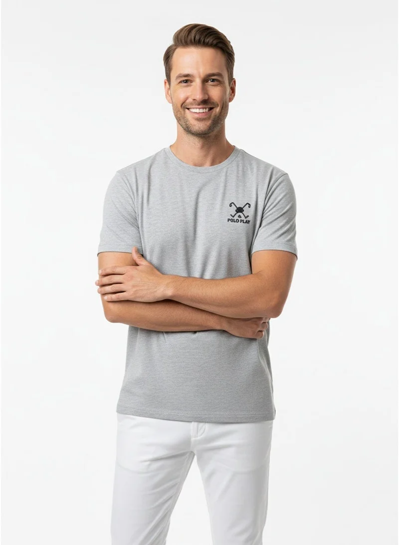 لعب البولو تيشيرت رجالي برسومات - رمادي